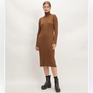 Everlane Wool-Blend Ribbed Turtleneck Sweater Dress XS Quiet Luxury Chic Coastal